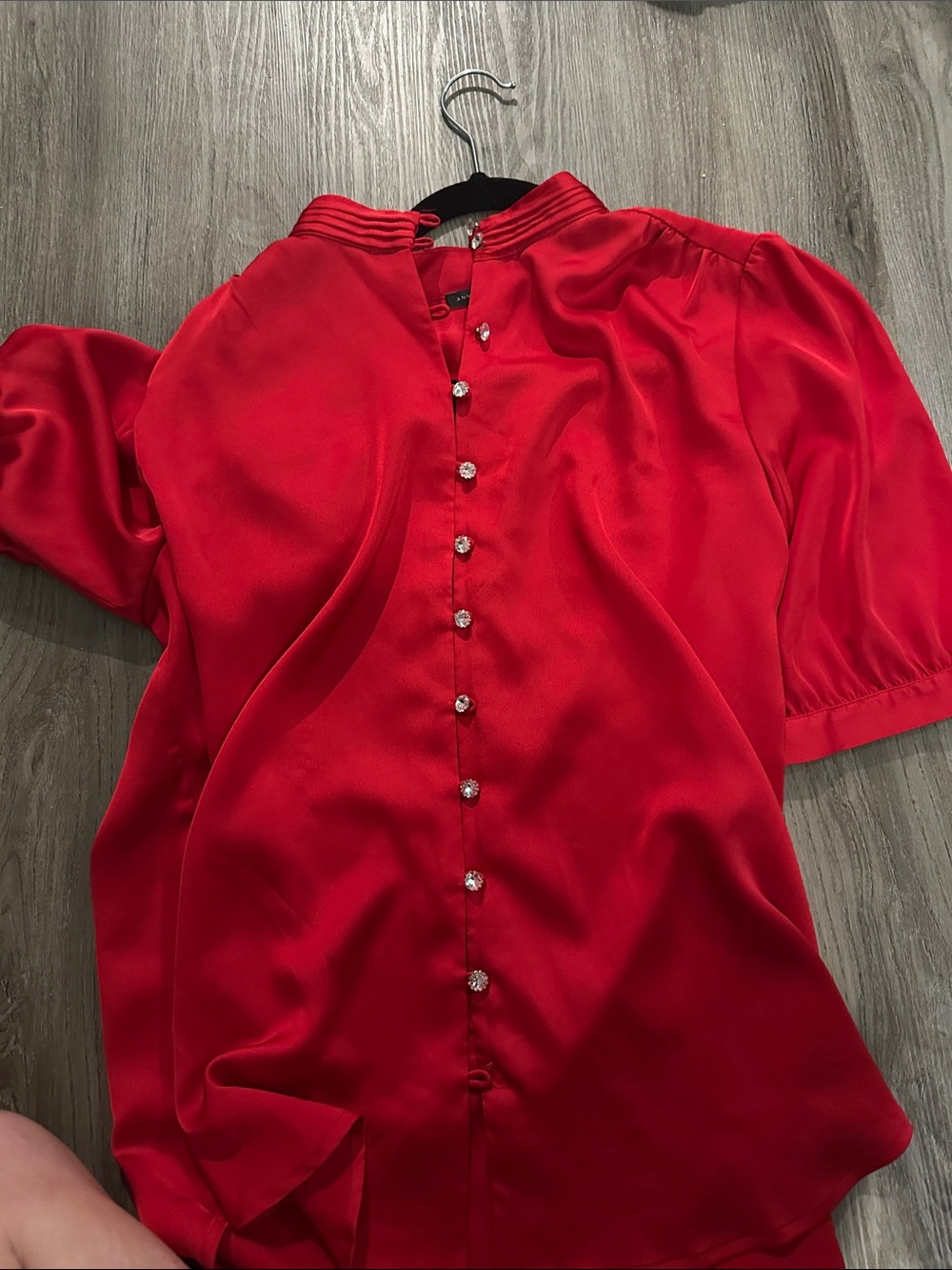 Ann Taylor Red Satin Button-Back Blouse